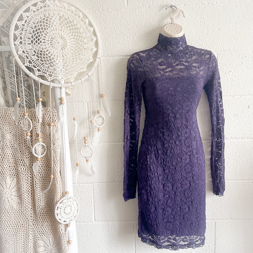 Victoria’s Secret Purple Lace Mock Neck Open Back Midi Dress